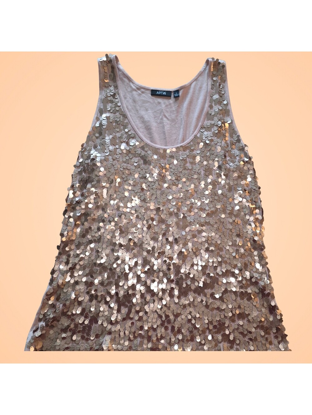 APT. 9 Womens XL Taupe Rose Gold Sequin Tank Top Sleeveless Sparkle Party